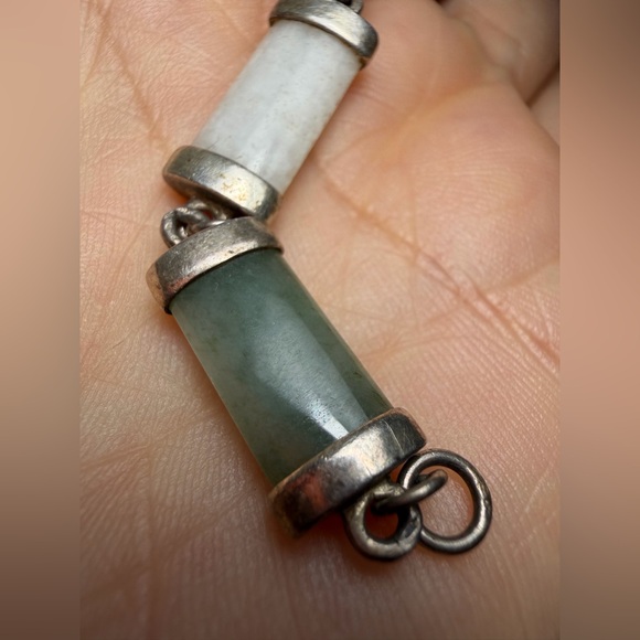 Vintage 925 Sterling Silver Multi-Colored Jade Link Bracelet - Picture 7 of 10